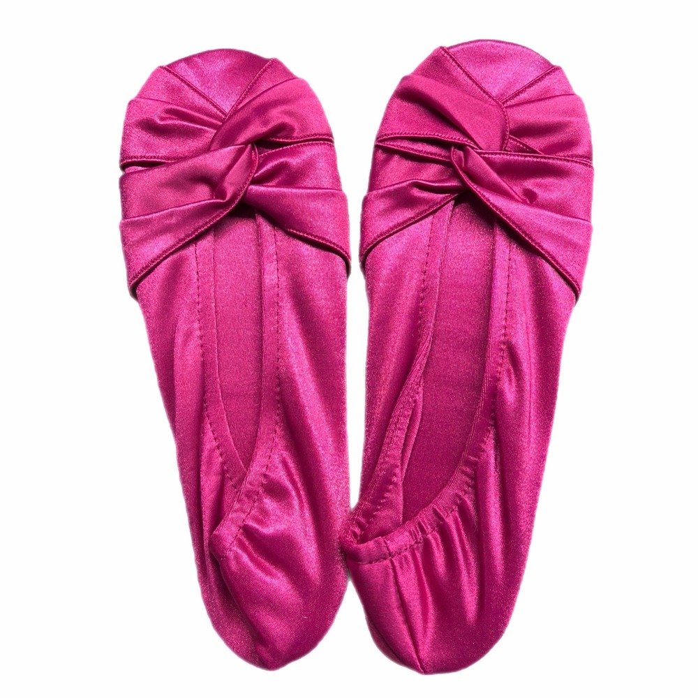 VTG Isotoner Comfort Slippers Turban Fuschia Pink Satin Ballet Flats XL 9.5-10.5